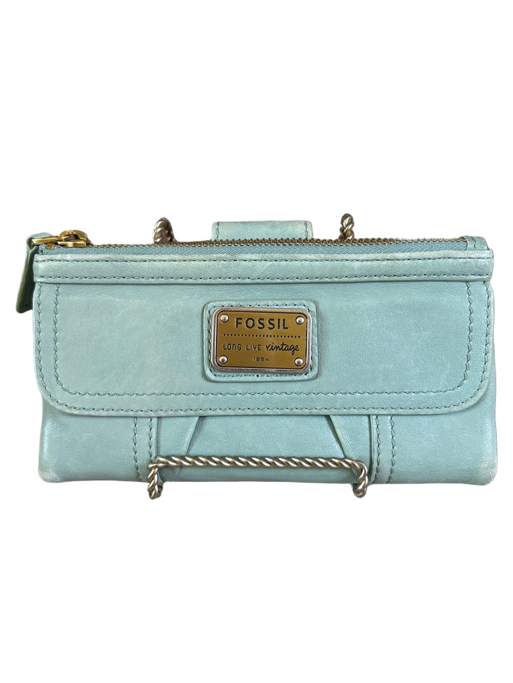 Fossil vintage look blue green leather wallet